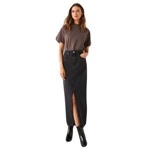 MANGO Denim Black Maxi Skirt with Front Slit Size L